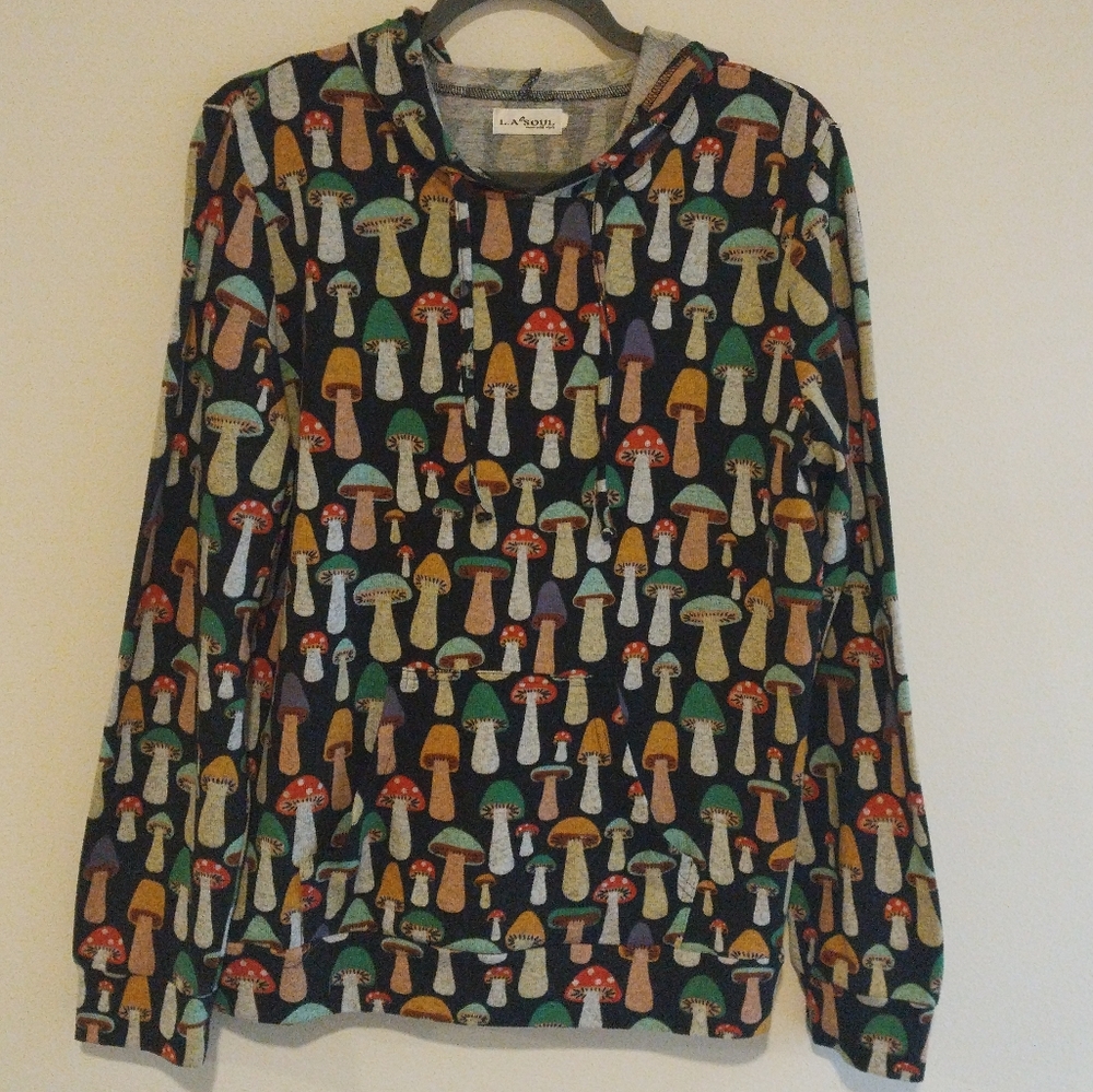 LA Soul Multicolor Mushroom Print Ĺightweight Earthy Boho Hoodie